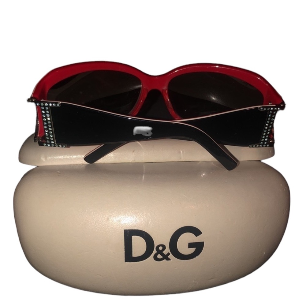 Dolce & Gabbana black & red sheild sunglasses with crystal detail and case